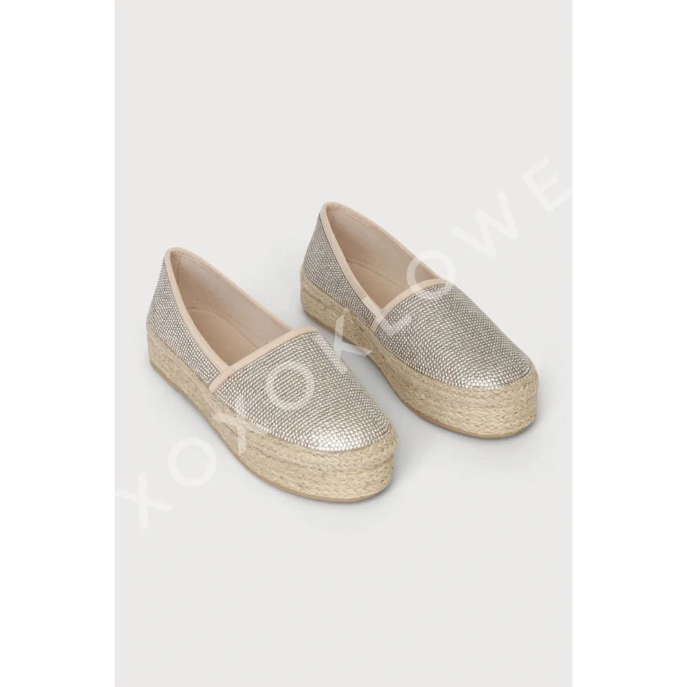 Rhinestone Sparkle Slip On Espadrille Platform Sneakers Bling Bling - Picture 11 of 14